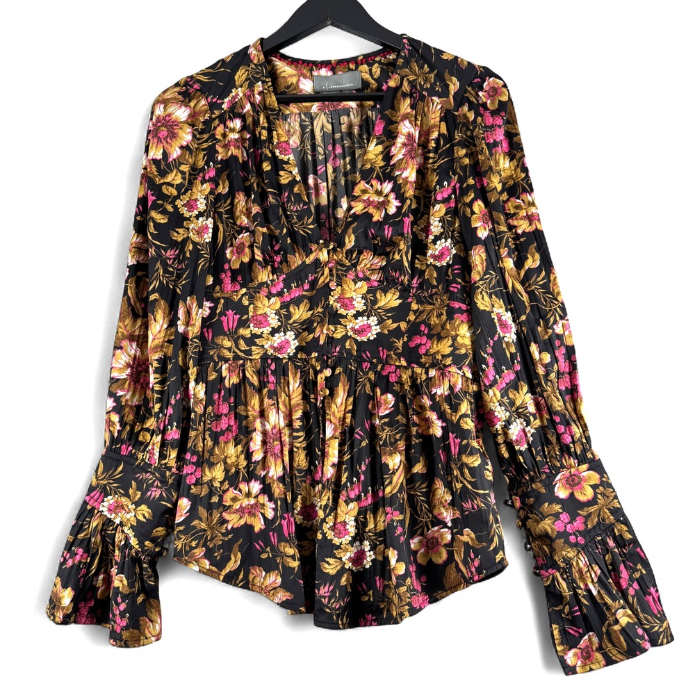 Anthropologie Floral Blouse - Black, Pink, Gold